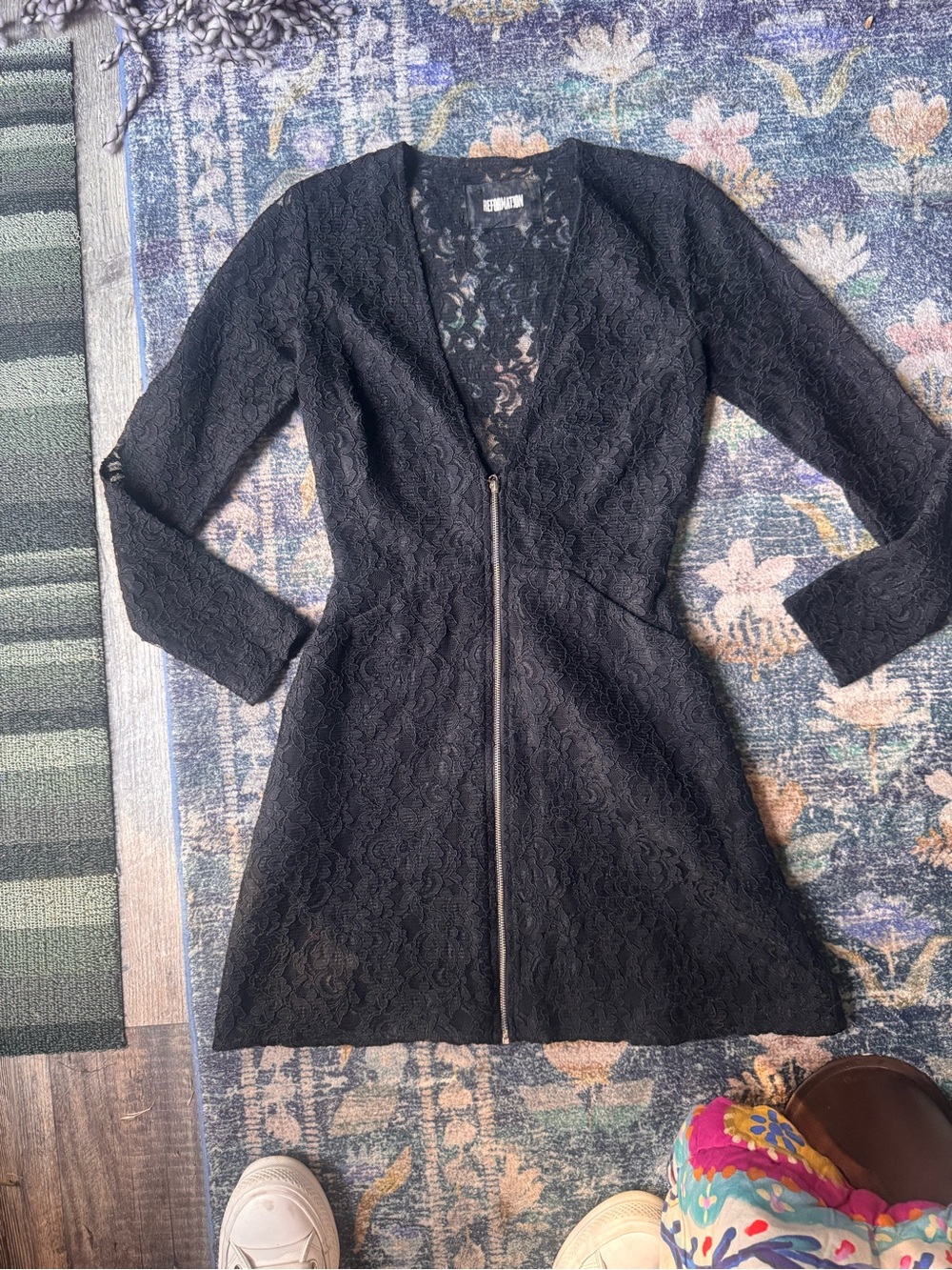 Reformation Kennedy Lace Long Sleeve Zip Front Mini Dress